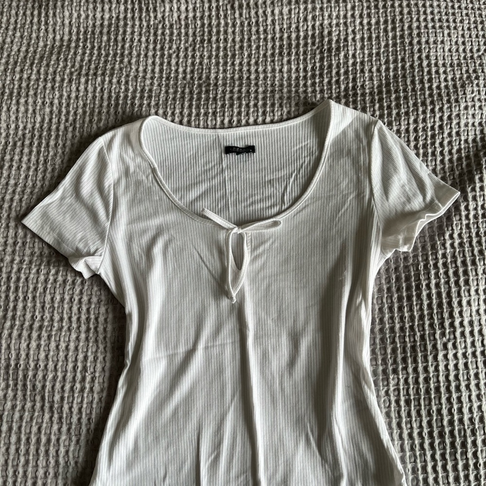White Ribbed Tie-Front Top
